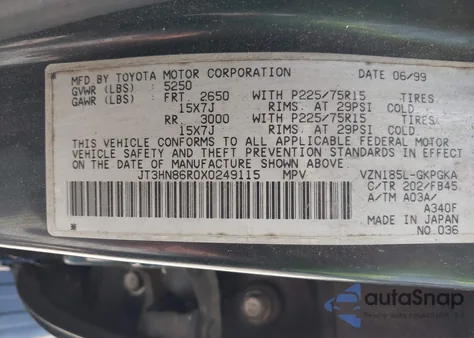 1999 Toyota 4Runner Sr5 V6 из США, поврежденный, VIN JT3HN86R0X0249115